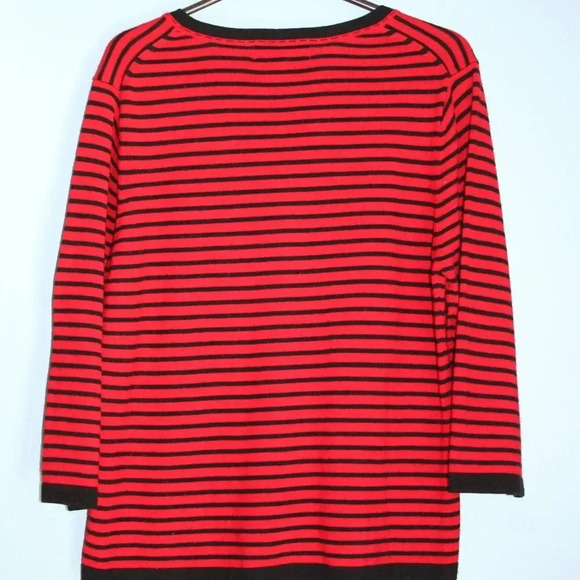Cathy Daniels Red and Black Striped Sweater with Black Bow LG 3/4 Length Sleeves - Picture 8 of 11